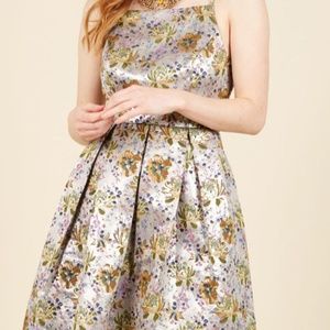 Fancy silver dress with floral pattern